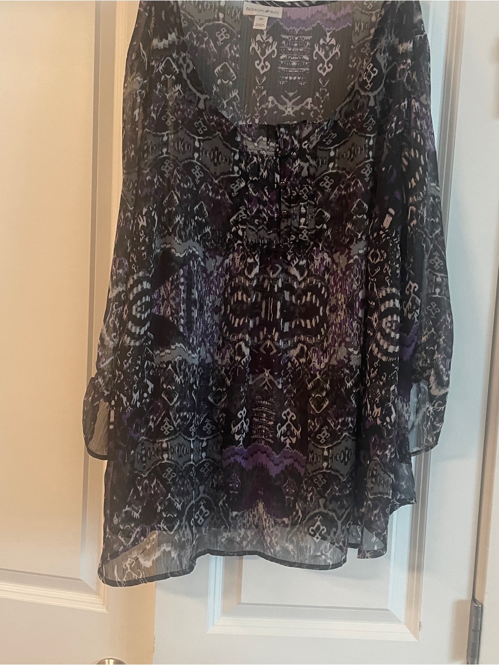 Fashion Bug Black and Purple Sheer Patterned Tunic